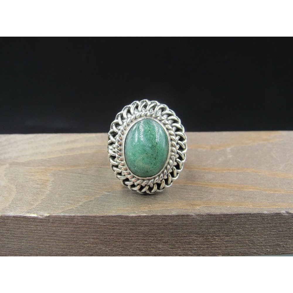 Size 7 Sterling Silver Large Nephrite Stone Band Ring